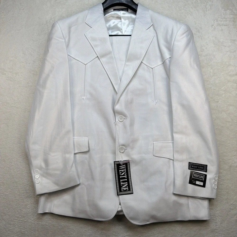 White Western Suit Mens Wedding Jacket‎ Pants Set 44R 36 Rockabilly Vintage